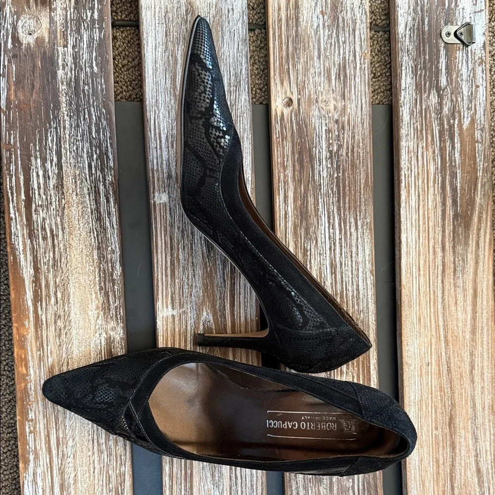 ROBERTO CAPUCCI | Italy Snake Pattern Genuine Suede Leather Stiletto Heels 8 B - Picture 2 of 4